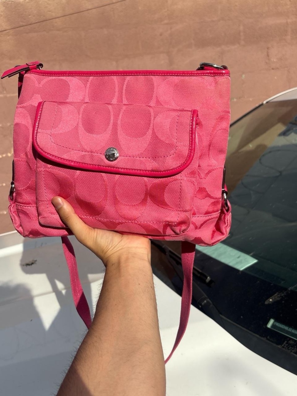 Coach Poppy Kyra Daisy Pink Signature Canvas Crossbody Bag